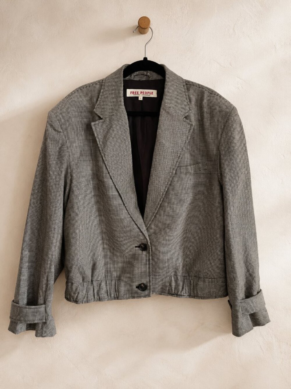 Free People Cropped Houndstooth Blazer Elastic Hem - Size Medium